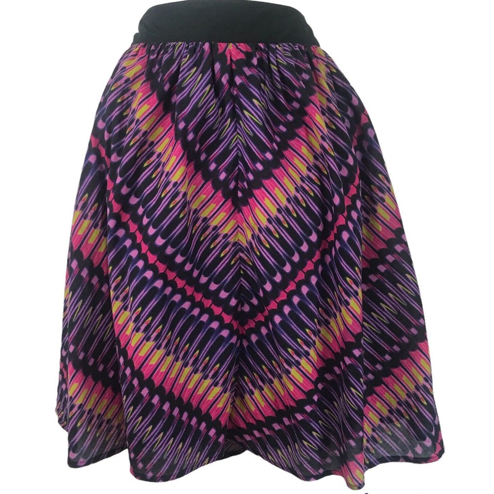 DKNYC Women’s Size L Black Pink Purple Lime Green Multicolor Lined Flare Skirts